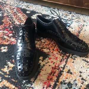 Womens Prada Black Lace Up Studded Oxfords Size 40 Never Worn